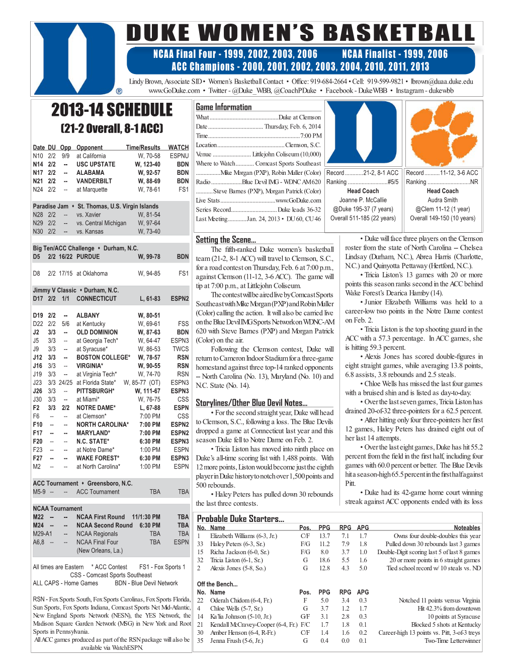 2013-14 WBB Game Notes