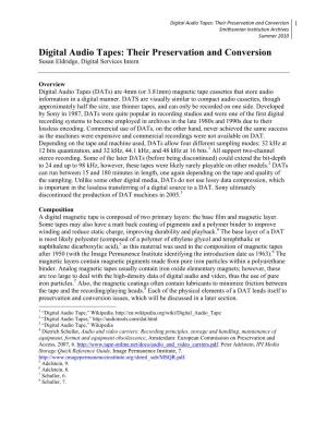 Digital Audio Tapes: Their Preservation and Conversion 1 Smithsonian Institution Archives Summer 2010