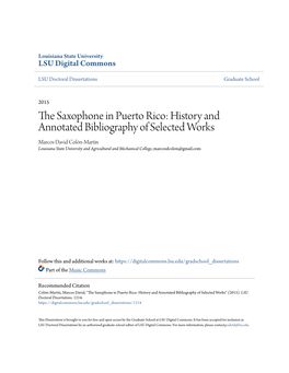 The Saxophone in Puerto Rico: History and Annotated Bibliography of Selected Works