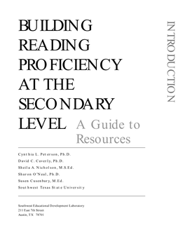 Building Reading Proficiency at the Secondary Level