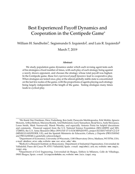 Best Experienced Payoff Dynamics and Cooperation in the Centipede