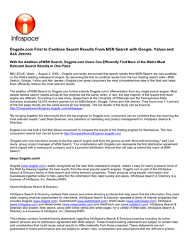 Dogpile.Com First to Combine Search Results from MSN Search with Google, Yahoo and Ask Jeeves
