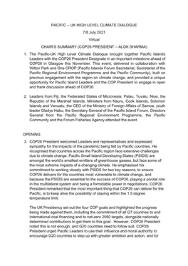 Final Chairs Summary-Pacific High Level Climate Dialogue