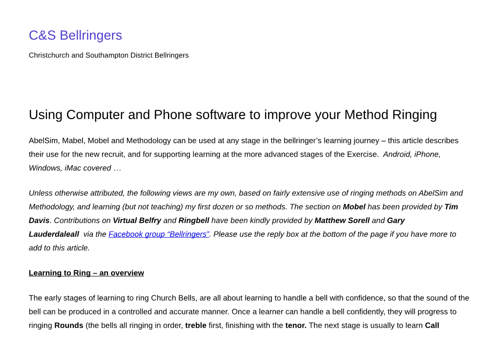 C&S Bellringers Using Computer and Phone Software to Improve Your