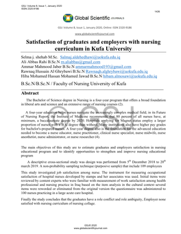 Satisfaction of Graduates and Employers with Nursing Curriculum in Kufa University Selma J