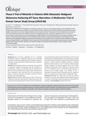 Phase II Trial of Nilotinib in Patients with Metastatic Malignant Melanoma Harboring KIT Gene Aberration: a Multicenter Trial of Korean Cancer Study Group (UN10-06)