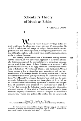 Schenker's Theory of Music As Ethics