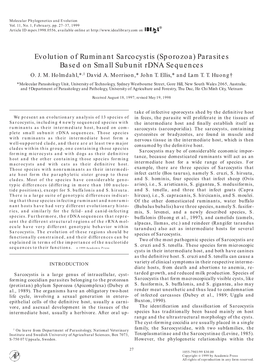 Evolution of Ruminant Sarcocystis (Sporozoa) Parasites Based on Small Subunit Rdna Sequences O