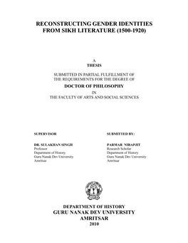 Reconstructing Gender Identities from Sikh Literature (1500-1920)