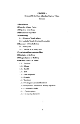 CHAPTER I. Research Methodology & Profile of Kalwan Taluka Contents