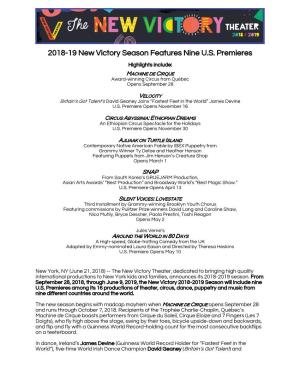 2018-19 New Victory Season Features Nine U.S. Premieres