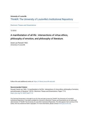 A Manifestation of All Life : Intersections of Virtue Ethics, Philosophy of Emotion, and Philosophy of Literature