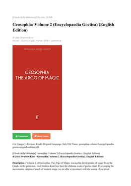 Geosophia: Volume 2 (Encyclopaedia Goetica) (English Edition) Di Jake Stratton-Kent Ebooks | Scarica Il Pdf | *Epub | DOC | Audiobook