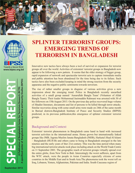 Splinter Terrorist Groups: Emerging Trends of Terrorism in Bangladesh