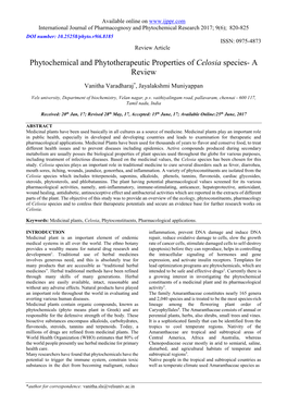 Phytochemical and Phytotherapeutic Properties of Celosia Species- a Review