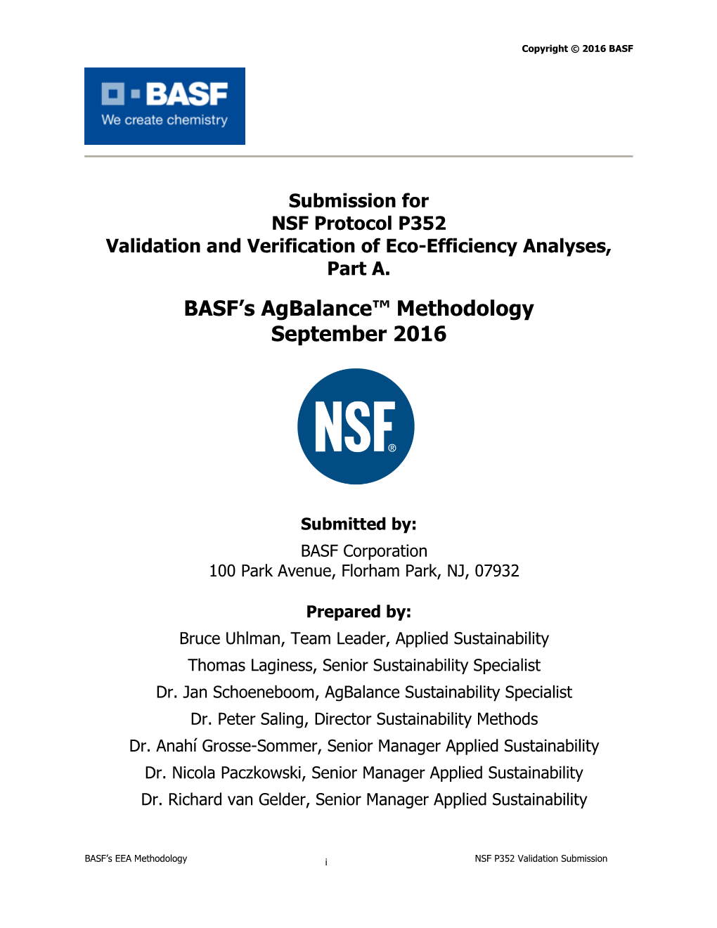 BASF's Agbalance™ Methodology September 2016