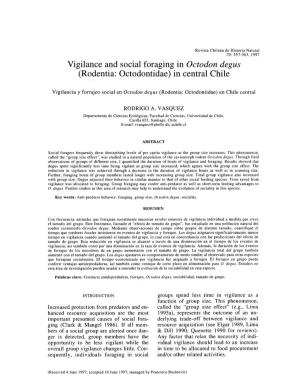 Vigilance and Social Foraging in Octodon Degus (Rodentia: Octodontidae) in Central Chile