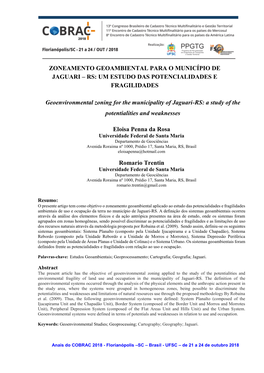 Zoneamento Geoambiental Para O Município De Jaguari – Rs: Um Estudo Das Potencialidades E Fragilidades