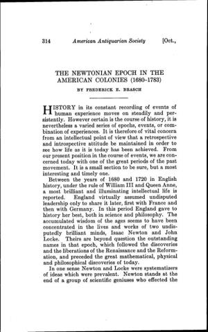 The Newtonian Epoch in the American Colonies (1680-1783) by Fkedeeick E