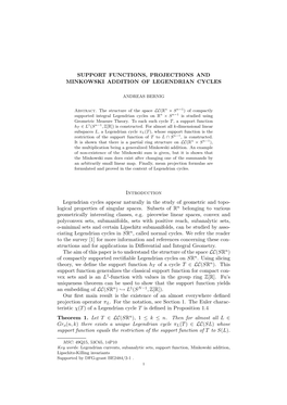 Support Functions, Projections and Minkowski Addition of Legendrian Cycles