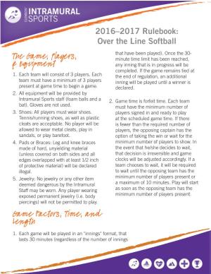 2016–2017 Rulebook: Over the Line Softball