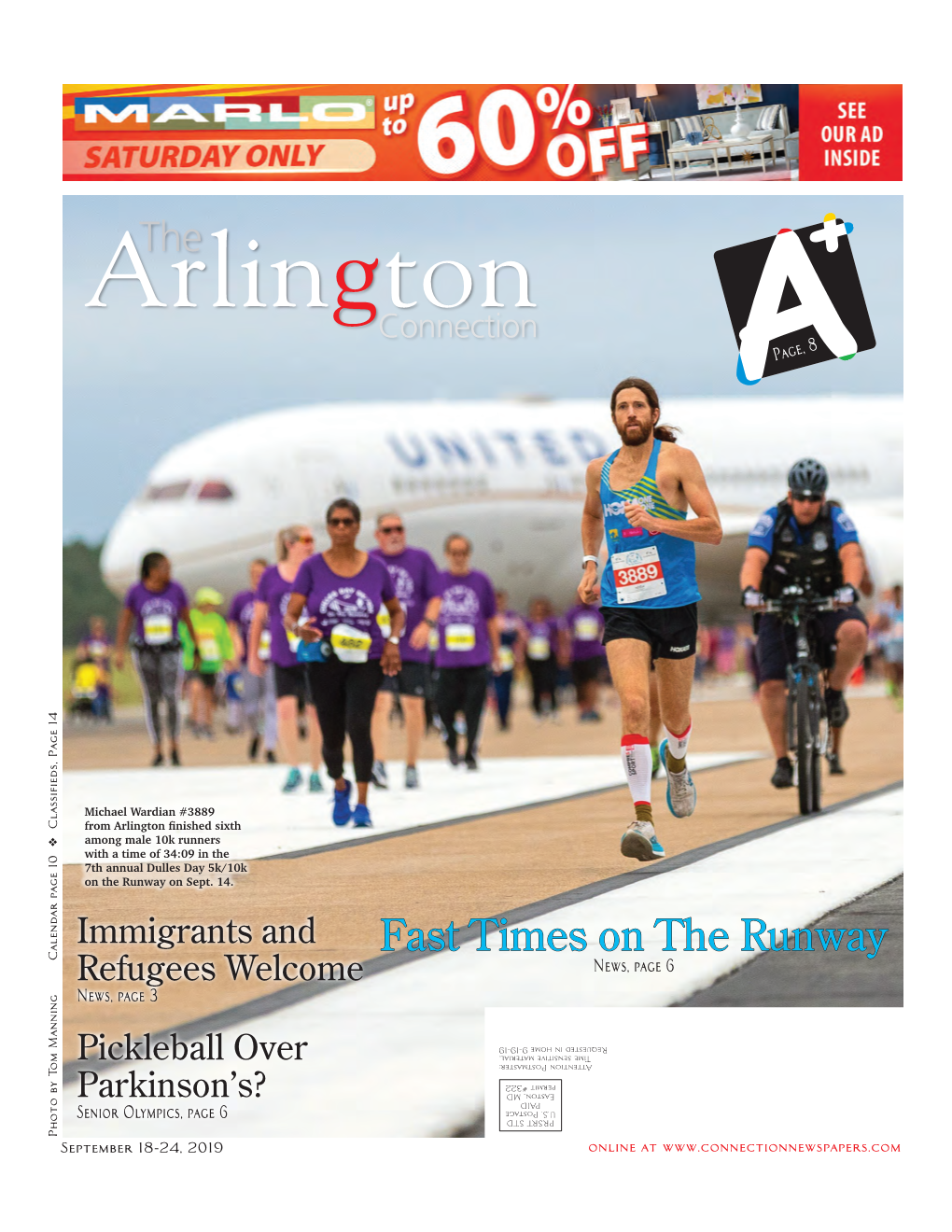 Arlington Finished Sixth Among Male 10K Runners with a Time of 34:09 in the 7Th Annual Dulles Day 5K/10K on the Runway on Sept