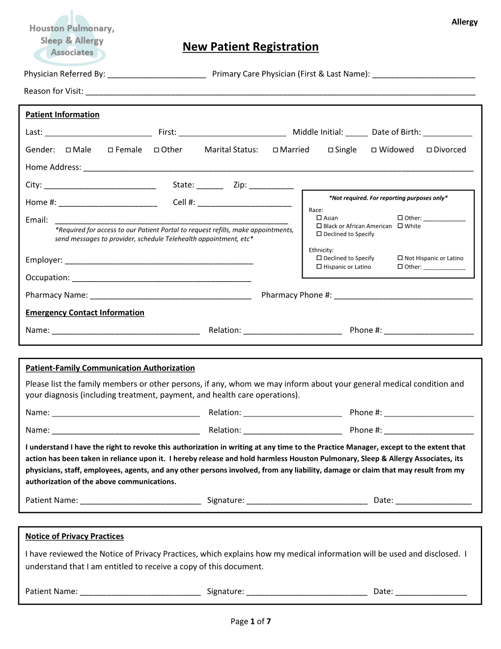 New Patient Registration