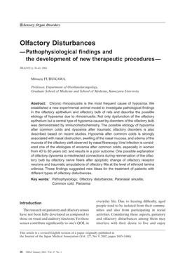 Olfactory Disturbances —Pathophysiological Findings and the Development of New Therapeutic Procedures—