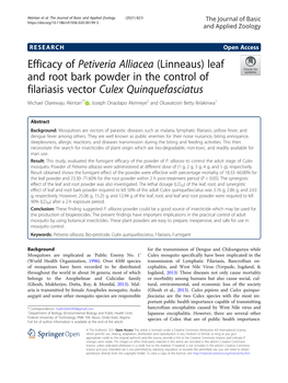 Efficacy of Petiveria Alliacea (Linneaus) Leaf and Root Bark