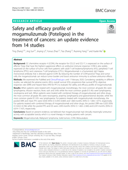 Safety and Efficacy Profile of Mogamulizumab (Poteligeo)