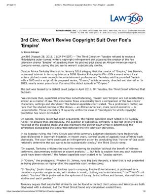 3Rd Circ. Won't Revive Copyright Suit Over Fox's 'Empire' – Law360