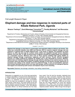 Elephant Influenced Damage and Its Impact on Growth and Survival of Trees in the Restored Areas of Kibale National Park, Western