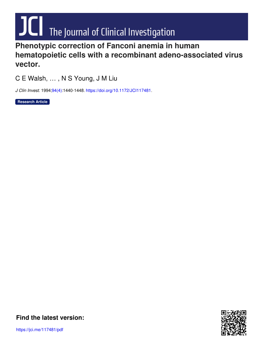 Phenotypic Correction of Fanconi Anemia in Human Hematopoietic Cells with a Recombinant Adeno-Associated Virus Vector