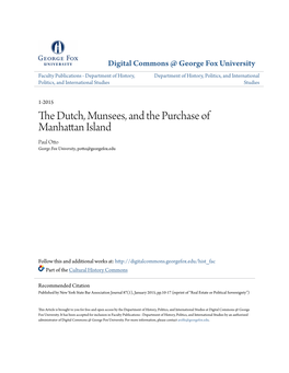 The Dutch, Munsees, and the Purchase of Manhattan Island Paul Otto George Fox University, Potto@Georgefox.Edu