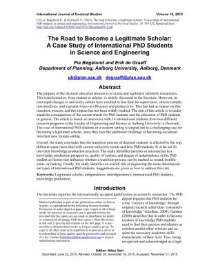 The Road to Become a Legitimate Scholar: a Case Study of International Phd Students in Science and Engineering