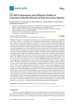 GC-MS Composition and Olfactory Profile of Concretes from the Flowers of Four Nicotiana Species
