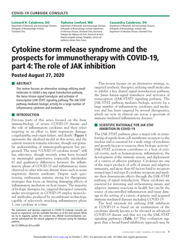 Cytokine Storm Release Syndrome and the Prospects for Immunotherapy with COVID-19, Part 4: the Role of JAK Inhibition Posted August 27, 2020
