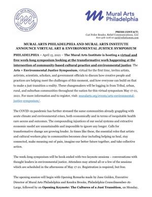Mural Arts Philadelphia and Mural Arts Institute Announce Virtual Art & Environmental Justice Symposium