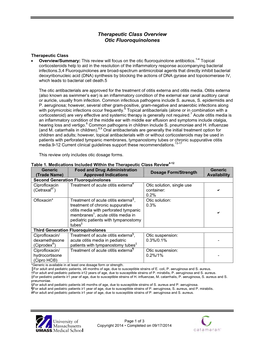 Therapeutic Class Overview Otic Fluoroquinolones