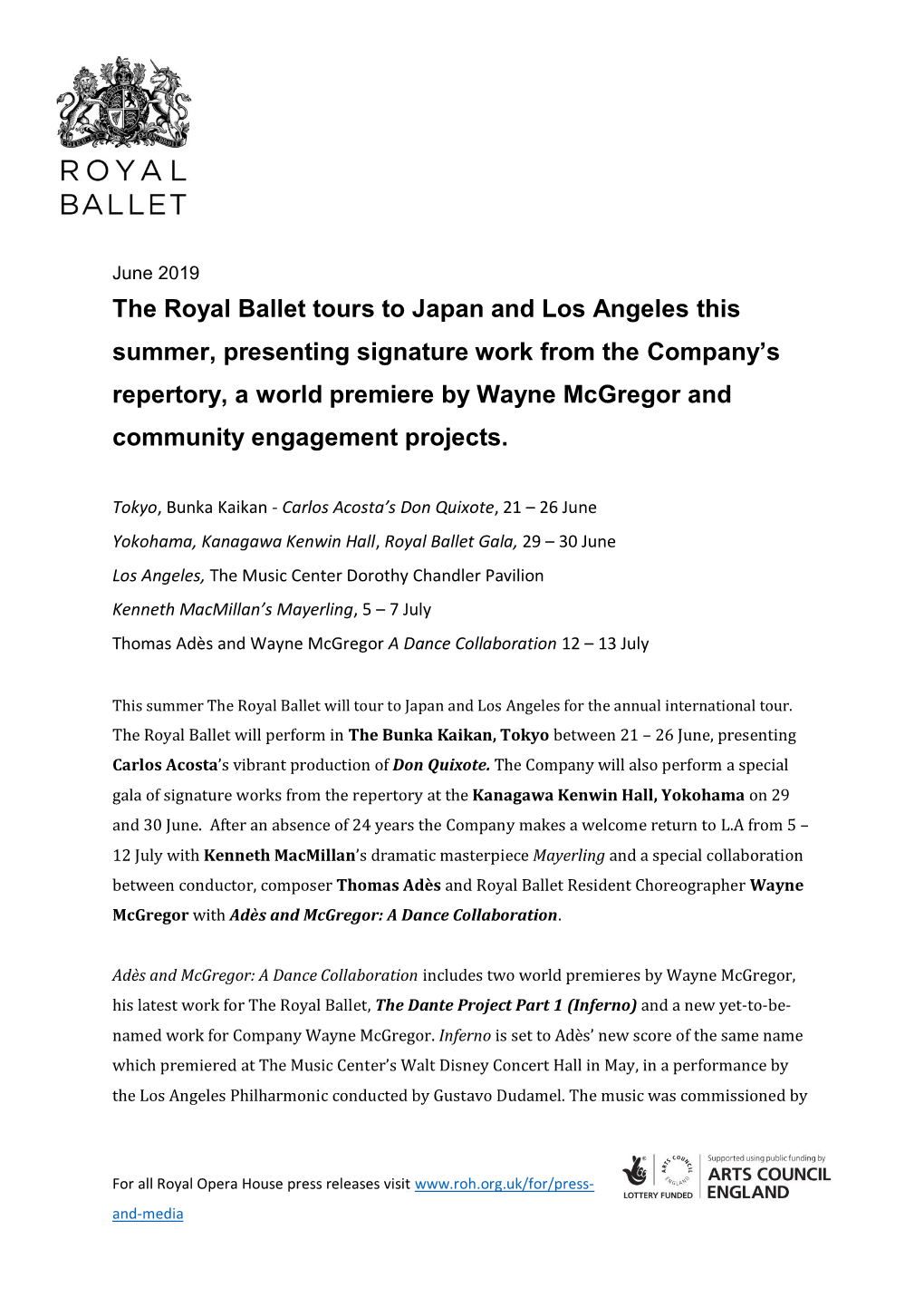 The Royal Ballet Tours to Japan and Los Angeles This Summer