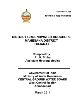District Groundwater Brochure Mahesana District Gujarat