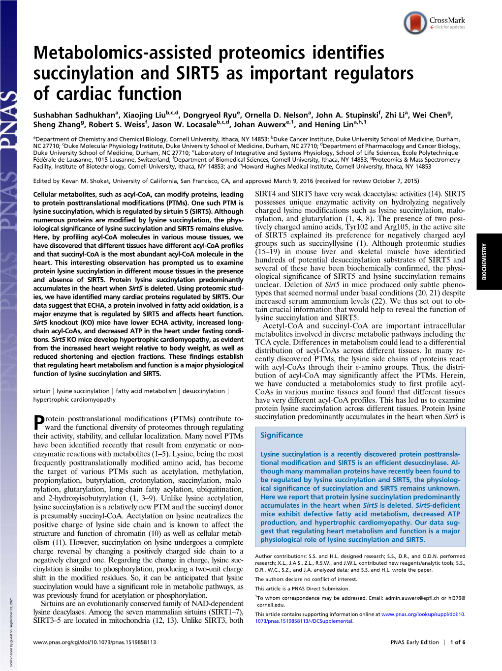 Metabolomics-Assisted Proteomics Identifies Succinylation and SIRT5 As Important Regulators of Cardiac Function