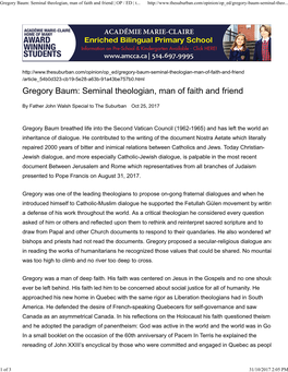 Gregory Baum: Seminal Theologian, Man of Faith and Friend | OP / ED | T