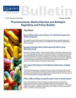Pharmaceuticals, Medical Devices and Biologics Regulatory and Policy Bulletin