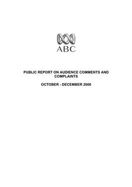 Audience Comments and Complaints Report Oct-Dec 2006