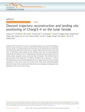 Descent Trajectory Reconstruction and Landing Site Positioning of Changâ