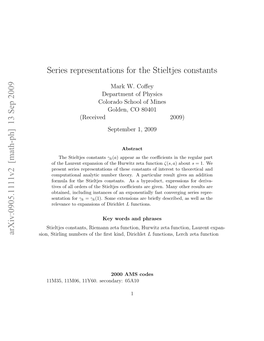 Series Representations for the Stieltjes Constants