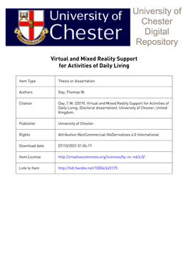 Virtual and Mixed Reality Support for Activities of Daily Living