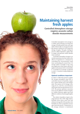 Maintaining Harvest Fresh Apples Controlled Atmosphere Storage Requires Accurate Carbon Dioxide Measurements