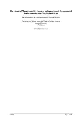 The Impact of Management Development on Perceptions of Organizational Performance in Some New Zealand Firms